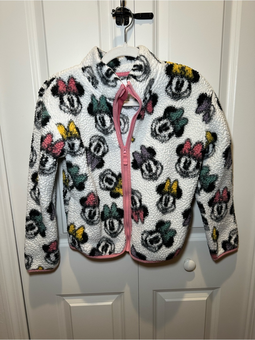 Disney x Jumping Beans Minnie Sherpa Jacket - White with Pink Trim Size 10